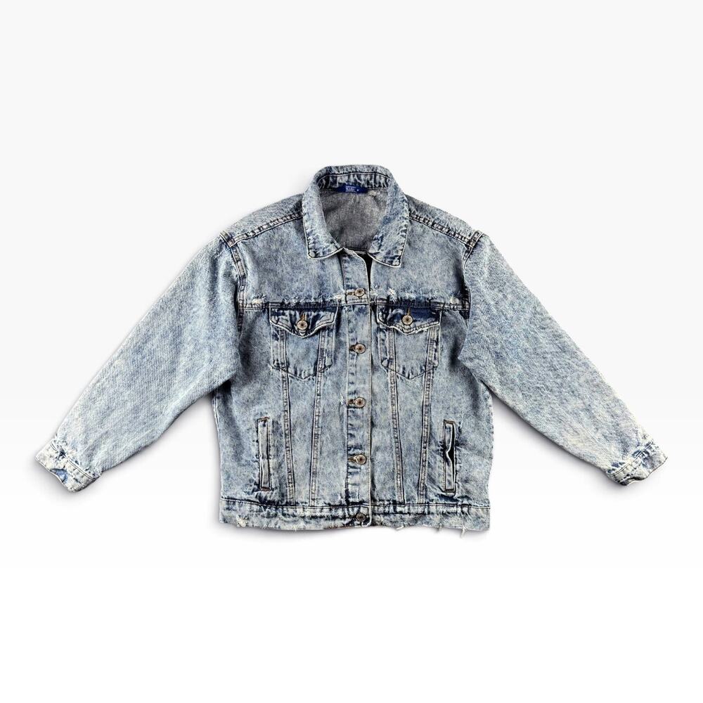 Highway Blues Denim Jacket Womens M Acid Wash Distressed Trucker Grunge